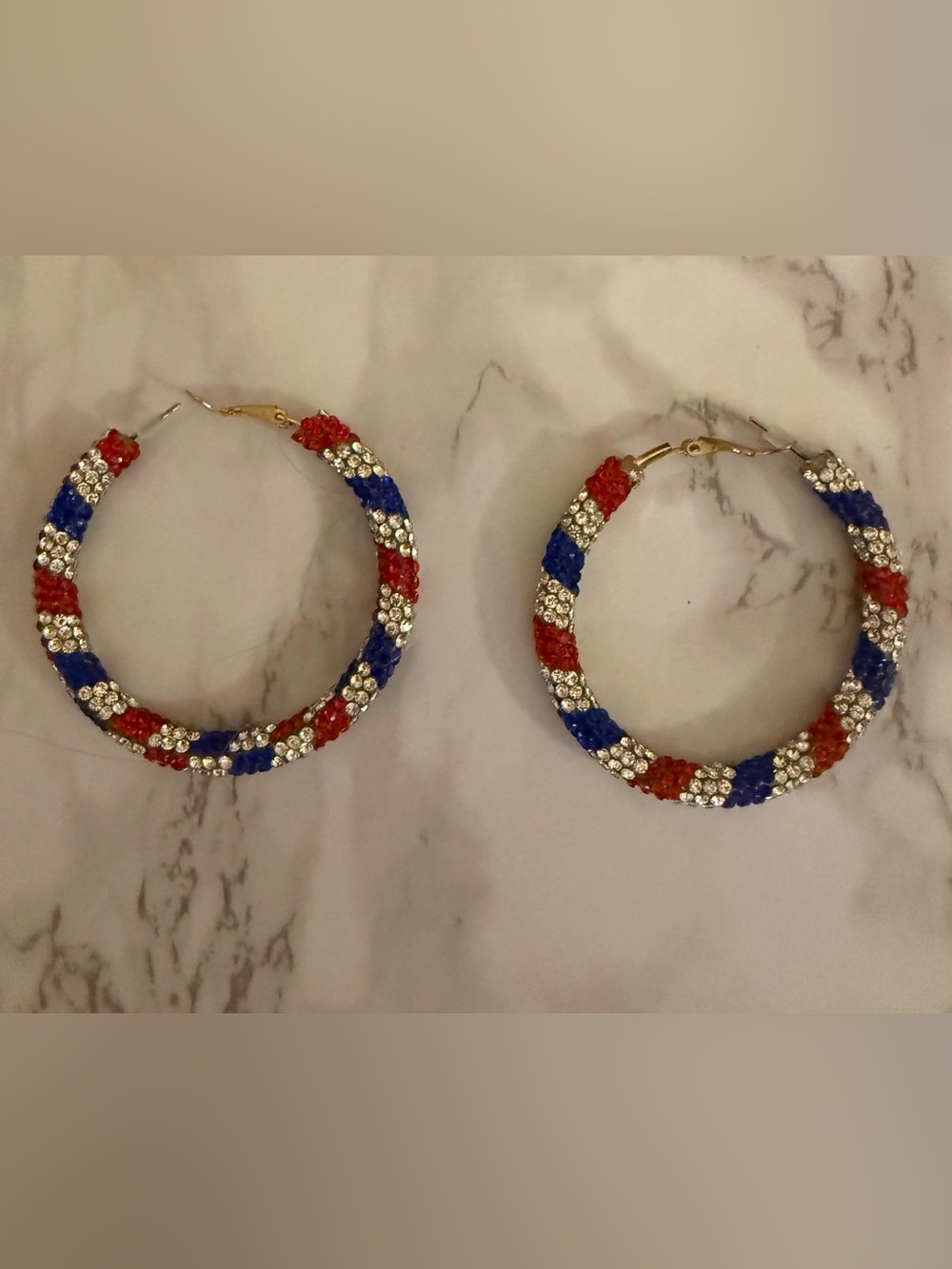 Women’s Red, Blue & Silver Beaded Hoop Earrings